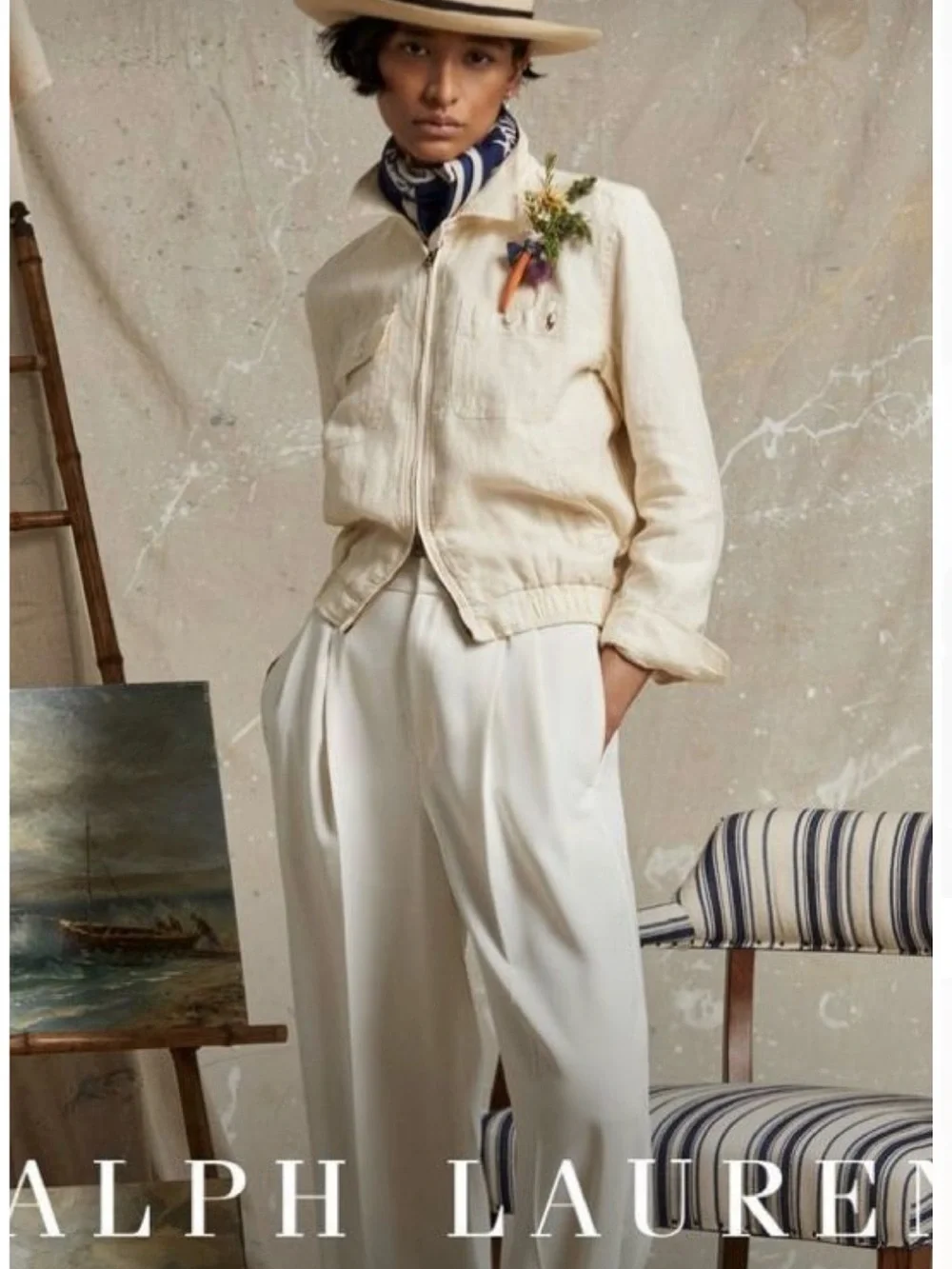Vintage Ralph Lauren 1990’s Polo Silk Linen Winter White Flat Front Trouser Pant
